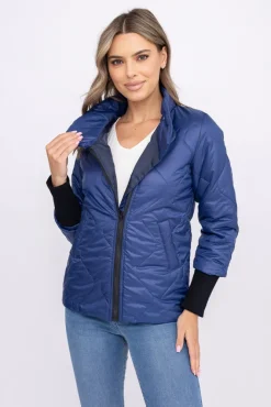 Damskie Polski Granatowa Kurtka pikowana ocieplana ROBENO