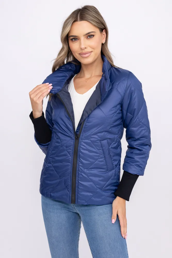 Damskie Polski Granatowa Kurtka pikowana ocieplana ROBENO