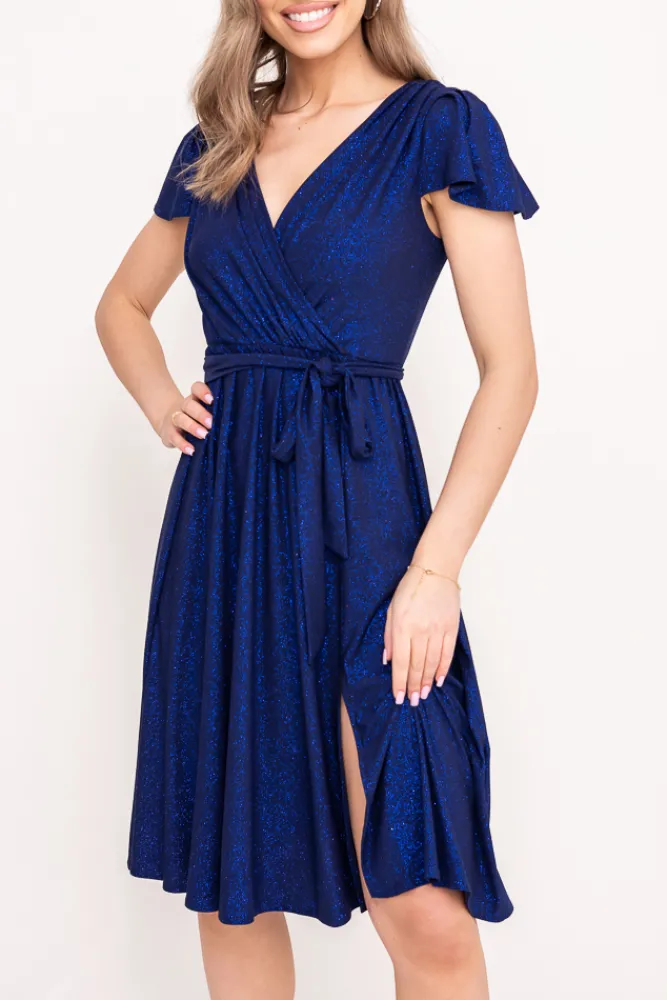 Polski Granatowa Sukienka brokatowa GENVELI