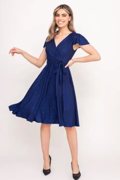 Polski Granatowa Sukienka brokatowa GENVELI