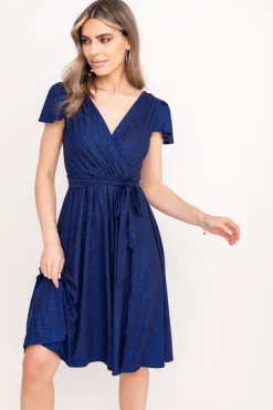 Polski Granatowa Sukienka brokatowa GENVELI