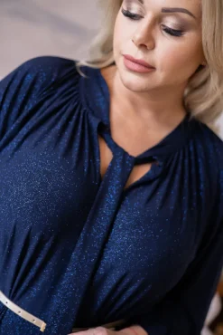 Polski Granatowa Sukienka brokatowa KARDIN