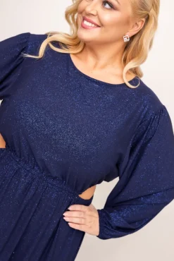Polski Granatowa Sukienka brokatowa ELEKTI
