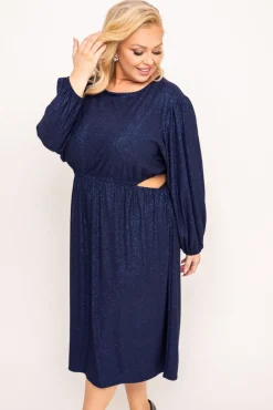 Polski Granatowa Sukienka brokatowa ELEKTI