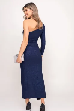Polski Granatowa Sukienka brokatowa DELYN