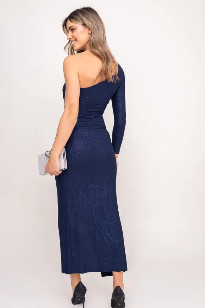 Polski Granatowa Sukienka brokatowa DELYN