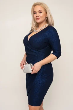 Polski Granatowa Sukienka brokatowa BRILIA