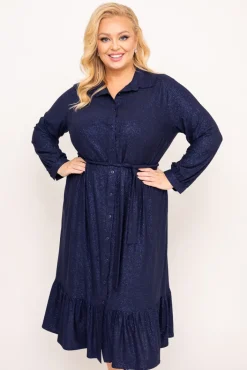 Polski Granatowa Sukienka brokatowa VOLTI