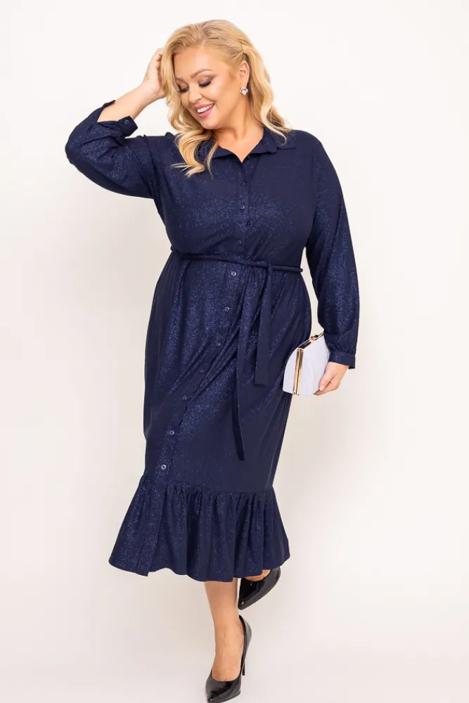 Polski Granatowa Sukienka brokatowa VOLTI