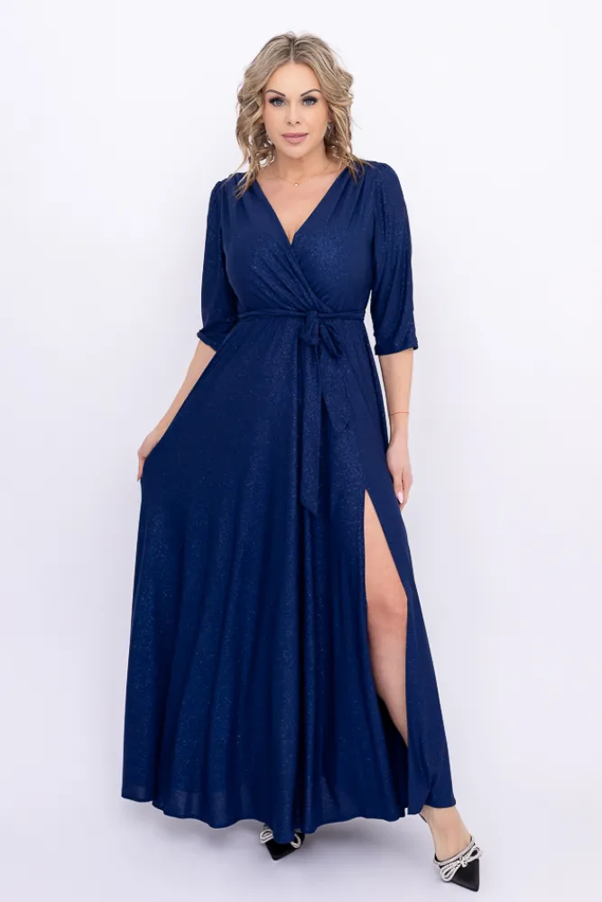 Polski Granatowa Sukienka brokatowa LESEMINA