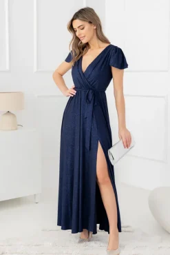 Polski Granatowa Sukienka brokatowa HESIO