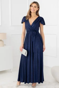 Polski Granatowa Sukienka brokatowa HESIO