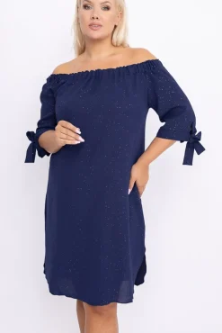 Polski Granatowa Sukienka brokatowa PENARIS