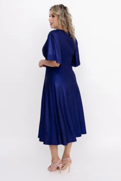 Polski Granatowa Sukienka błyszcząca z marszczeniem RICOTO