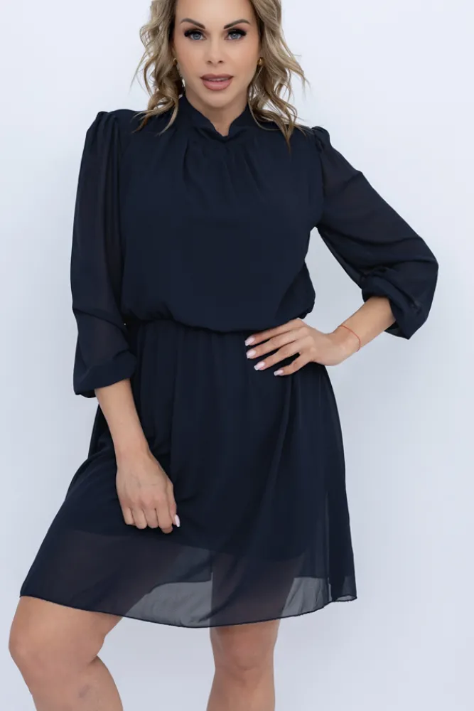 Włoski Granatowa Sukienka szyfonowa SEGERTO