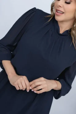 Włoski Granatowa Sukienka szyfonowa SEGERTO