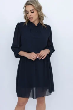 Włoski Granatowa Sukienka szyfonowa SEGERTO