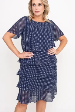 Polski Granatowa Sukienka w groszki ORINA