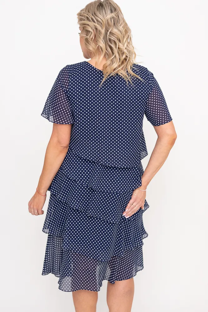 Polski Granatowa Sukienka w groszki ORINA
