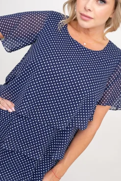 Polski Granatowa Sukienka w groszki ORINA