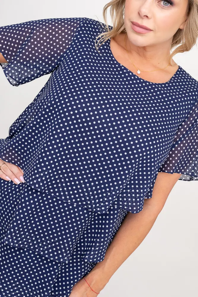 Polski Granatowa Sukienka w groszki ORINA