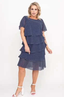 Polski Granatowa Sukienka w groszki ORINA