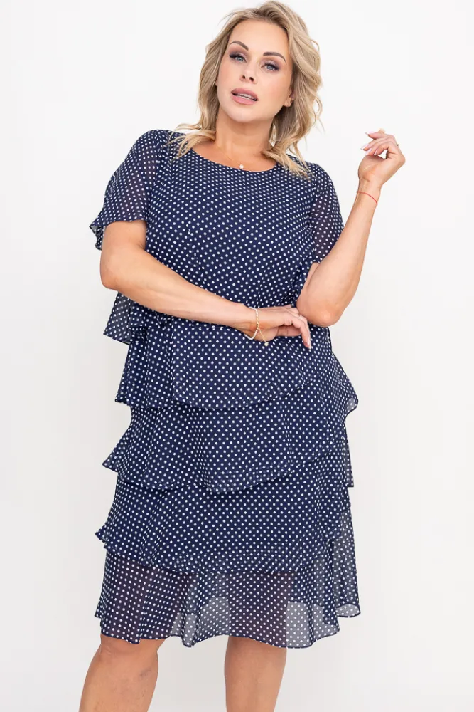 Polski Granatowa Sukienka w groszki ORINA