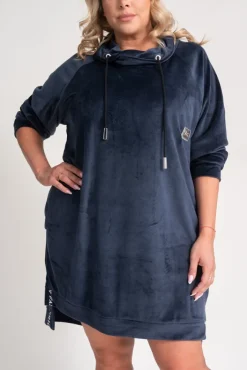 Polski Granatowa Sukienka welurowa PERIO