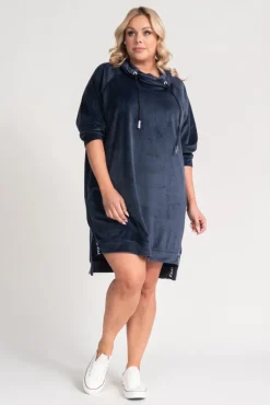 Polski Granatowa Sukienka welurowa PERIO