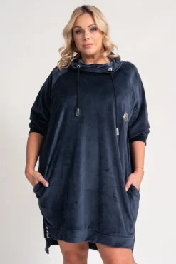 Polski Granatowa Sukienka welurowa PERIO