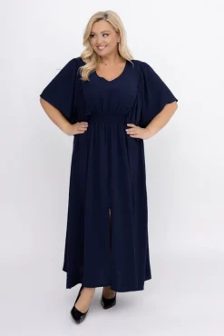 Polski Granatowa Sukienka z marszczeniem VELUZINO