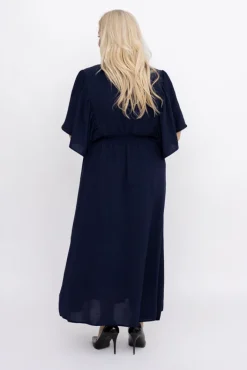 Polski Granatowa Sukienka z marszczeniem VELUZINO