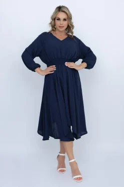 Polski Granatowa Sukienka z marszczeniem MILIO