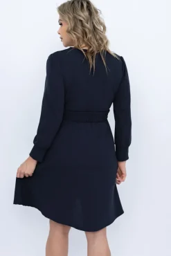 Włoski Granatowa Sukienka z paskiem SARMANIA