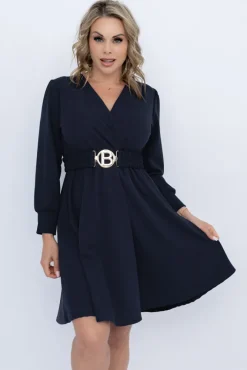 Włoski Granatowa Sukienka z paskiem SARMANIA