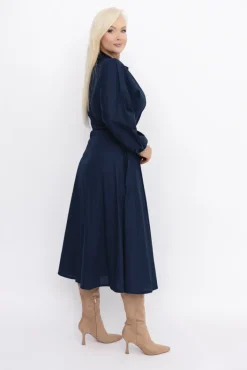 Włoski Granatowa Sukienka z wiązaniem SIMENTUI