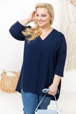 Damskie Polski Granatowa Tunika CENZA Plus Size