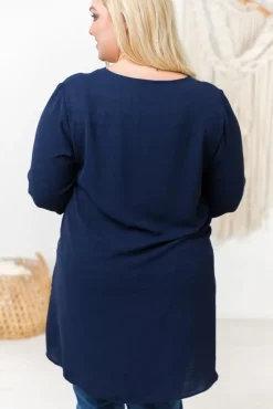 Damskie Polski Granatowa Tunika CENZA Plus Size