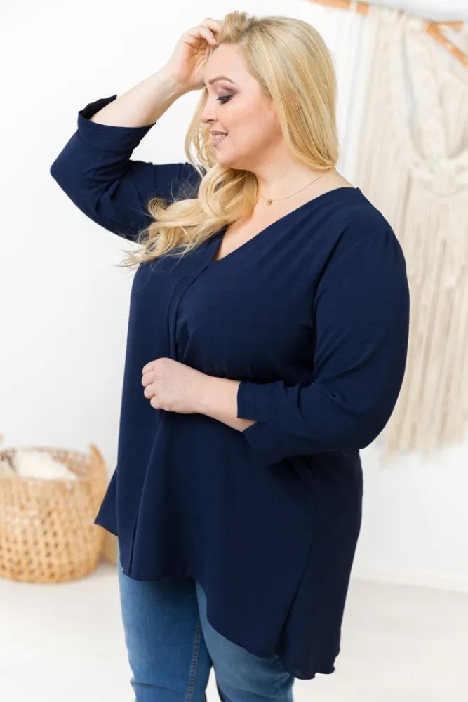 Damskie Polski Granatowa Tunika CENZA Plus Size