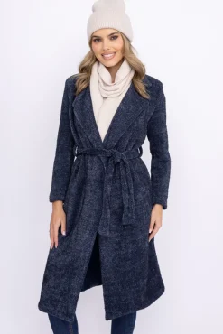 Damskie Włoski Granatowy Płaszcz wiązany VISION