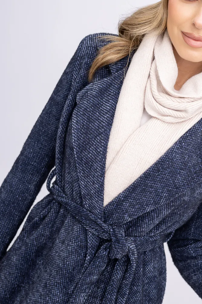 Damskie Włoski Granatowy Płaszcz wiązany VISION