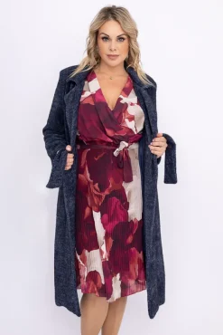 Damskie Włoski Granatowy Płaszcz wiązany VISION