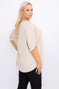 Damskie Włoski Jasnobeżowa Bluzka z wisiorkiem BELUCIO