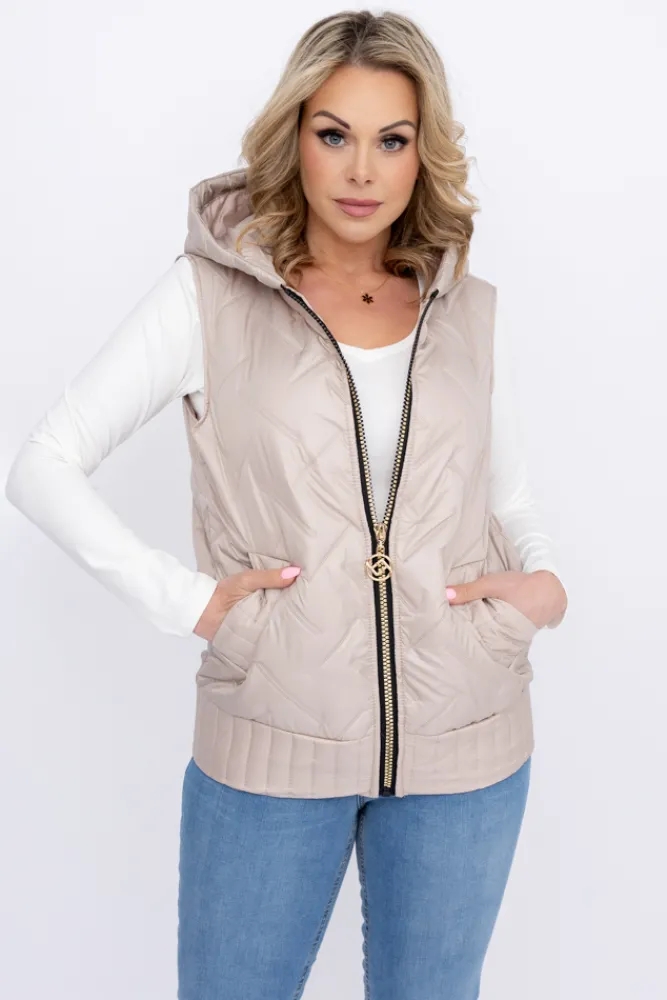 Damskie Polski Jasnobeżowa Kamizelka z kapturem MEGERI