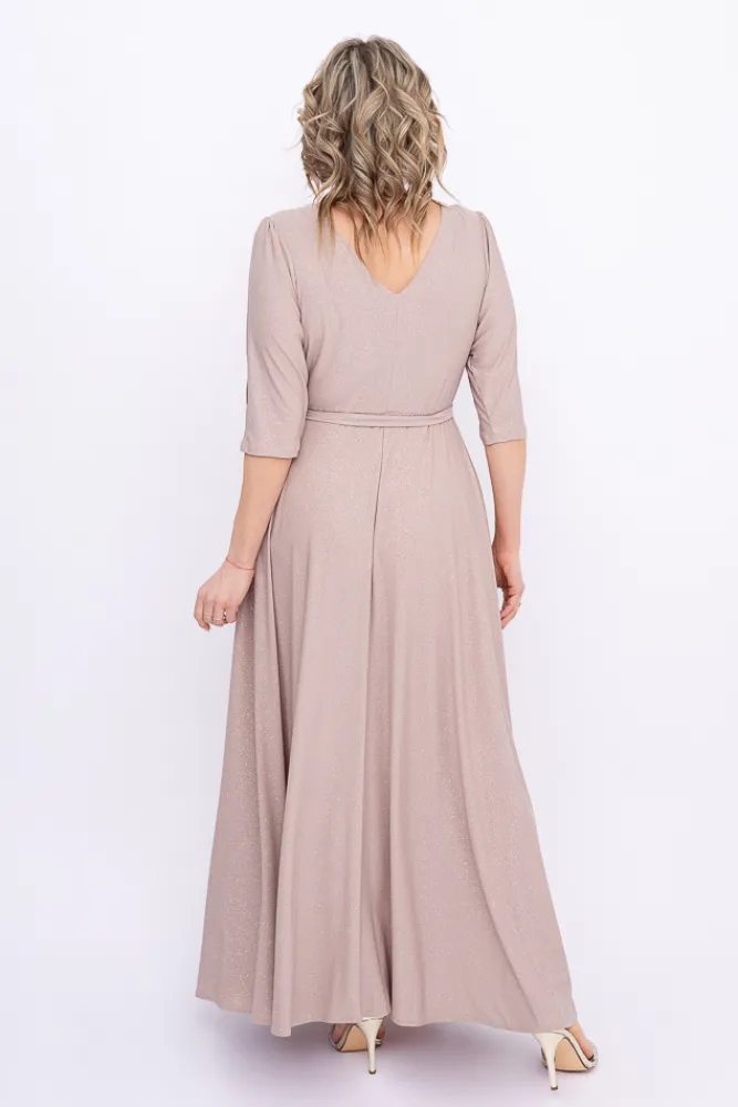 Polski Jasnobeżowa Sukienka brokatowa LESEMINA