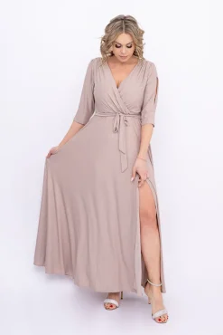 Polski Jasnobeżowa Sukienka brokatowa LESEMINA