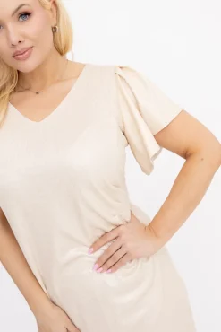 Polski Jasnobeżowa Sukienka błyszcząca DEKENA