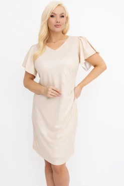 Polski Jasnobeżowa Sukienka błyszcząca DEKENA