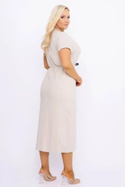 Włoski Jasnobeżowa Sukienka dresowa GALENY