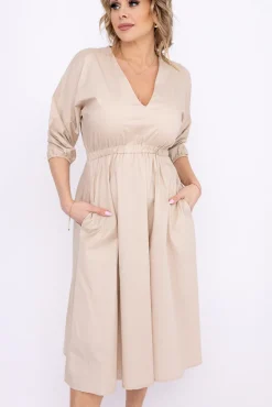 Włoski Jasnobeżowa Sukienka EGERA